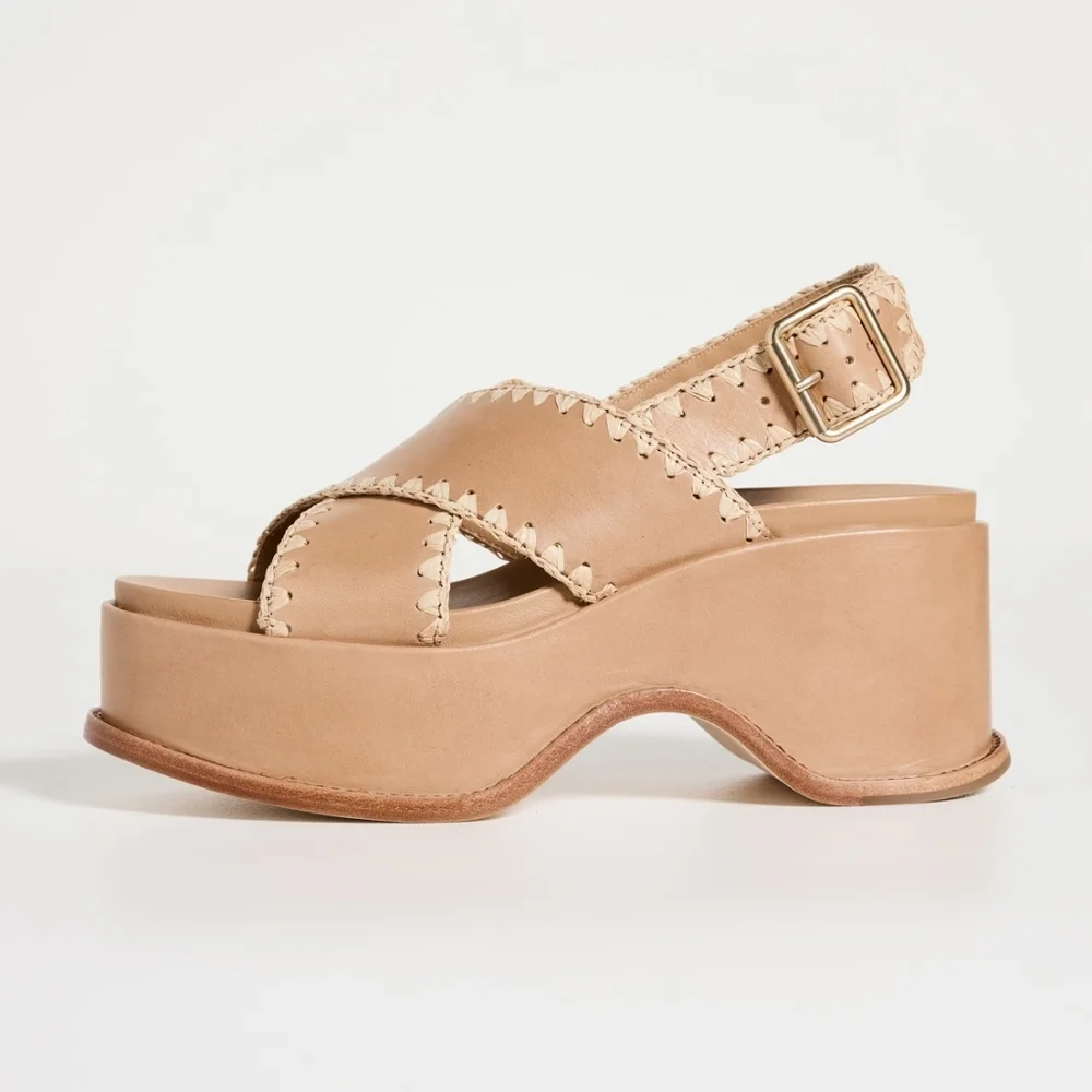 LOEFFLER RANDALL Mae Cross Strap Platform Sandals with Crochet Stitch Size 9B - Picture 3 of 12